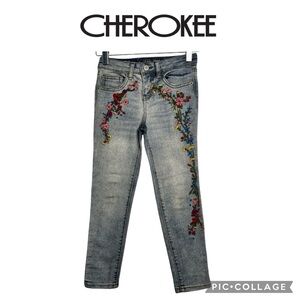 Cherokee girls embroidered floral skinny jeans size 6
